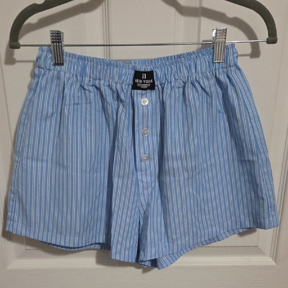 SHEIN Light Blue Striped High Waist Shorts